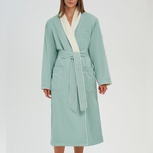 Monarch CYPRESS SAGE GREEN SHAWL ROBE TERRY LINED MICROFIBER, LUXURY SPA OS/L